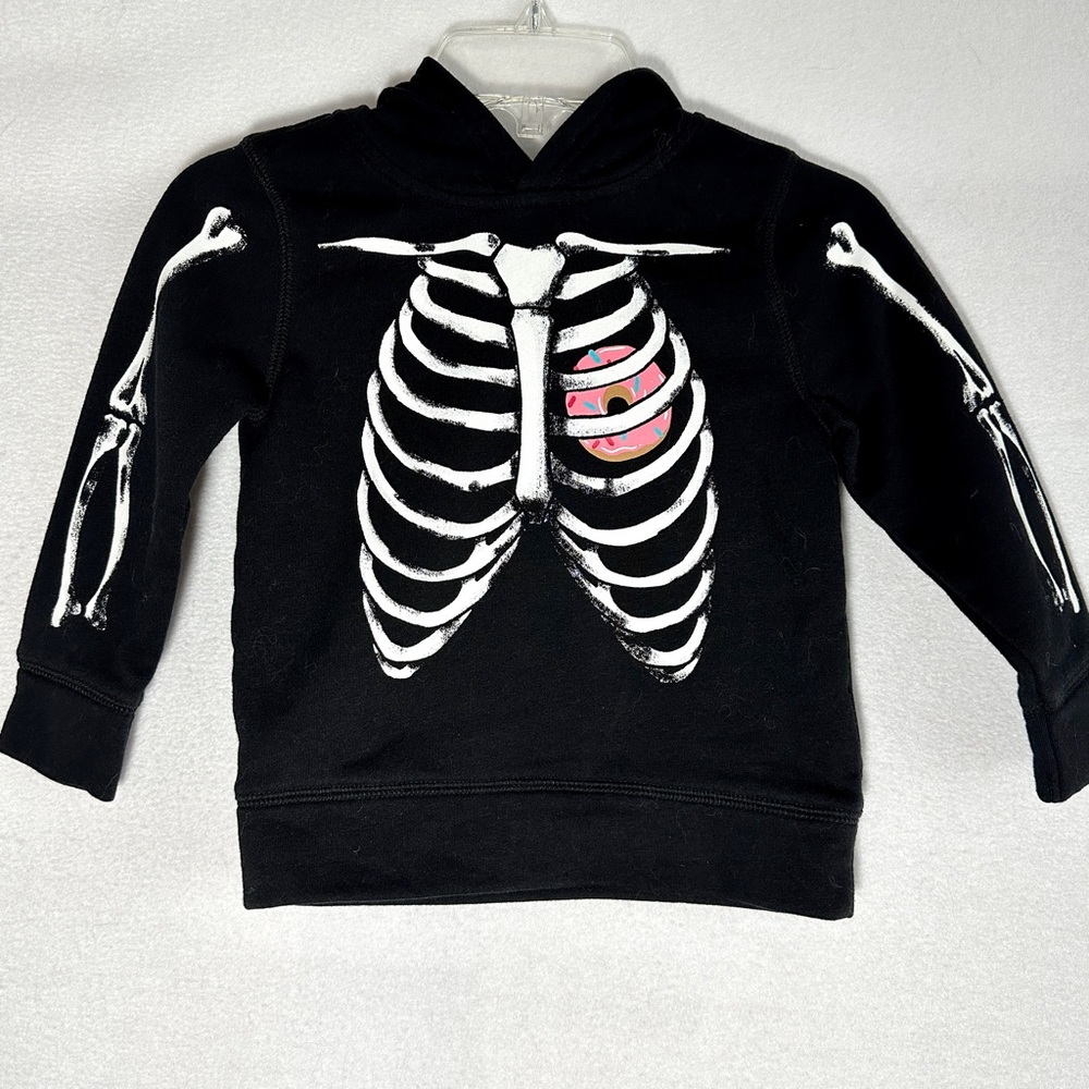 Old Navy Skeleton Donut Hoodie Toddler 3T Black Hooded Sweatshirt Doughnut